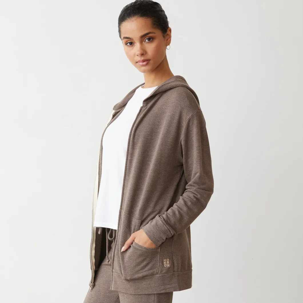 MONROW Supersoft Long Zip Up Hoody PECAN New