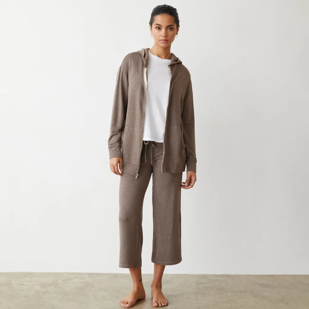 MONROW Supersoft Long Zip Up Hoody PECAN New