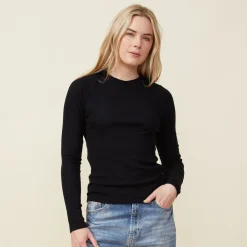MONROW Supimafine Rib Long Sleeve Crew BLACK Cheap