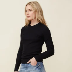 MONROW Supimafine Rib Long Sleeve Crew BLACK Cheap