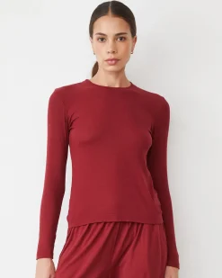 MONROW Supimafine Rib Long Sleeve Crew RUBY Hot