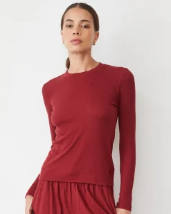 MONROW Supimafine Rib Long Sleeve Crew RUBY Hot