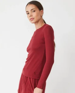 MONROW Supimafine Rib Long Sleeve Crew RUBY Hot