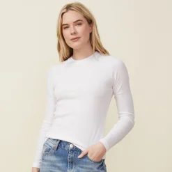 MONROW Supimafine Rib Long Sleeve Crew WHITE Outlet