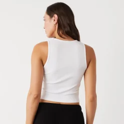 MONROW Supimaluxe Rib Crop High Neck Tank WHITE Best Sale