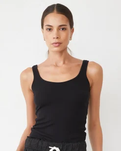 MONROW Supimaluxe Rib Scoop Neck Tank BLACK Hot