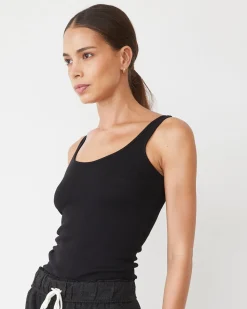 MONROW Supimaluxe Rib Scoop Neck Tank BLACK Hot