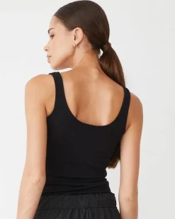 MONROW Supimaluxe Rib Scoop Neck Tank BLACK Hot