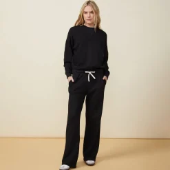 MONROW Teddy Fleece Crew Neck Sweatshirt BLACK New