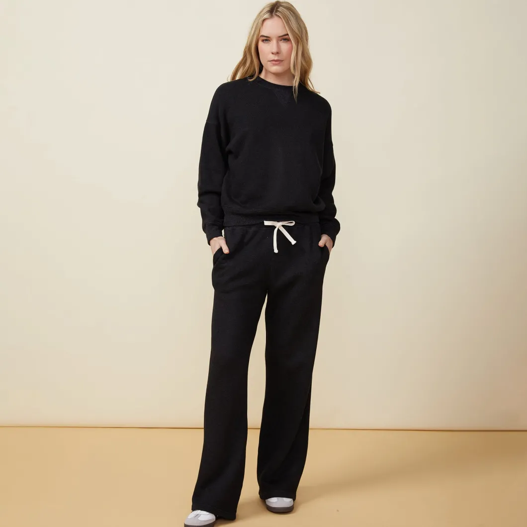 MONROW Teddy Fleece Crew Neck Sweatshirt BLACK New