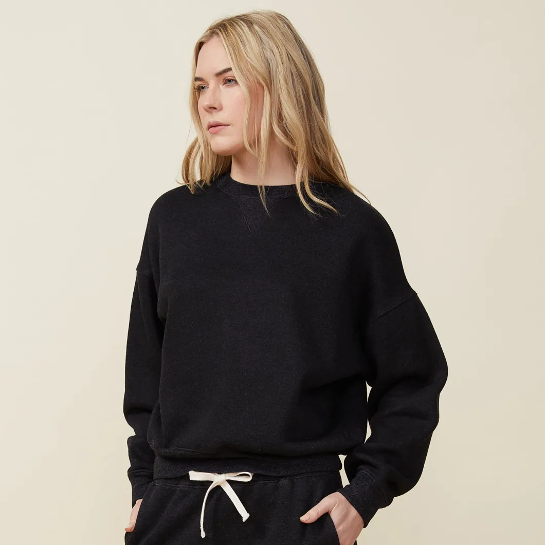 MONROW Teddy Fleece Crew Neck Sweatshirt BLACK New