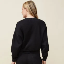 MONROW Teddy Fleece Crew Neck Sweatshirt BLACK New