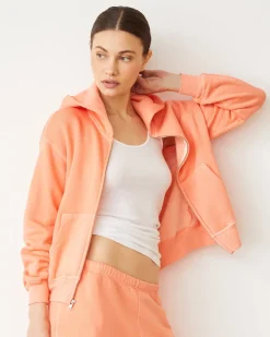 MONROW Teddy Fleece Relaxed Zip Up Hoody SORBET Cheap