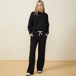 MONROW Teddy Fleece Straight Leg Sweat BLACK Discount