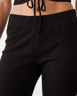 MONROW Tencel Rib Kick Flare BLACK Discount