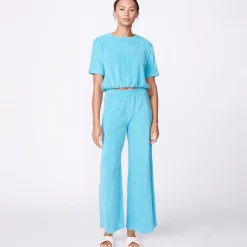 MONROW Terry Cloth High Waisted Flare Sweat SKY Discount