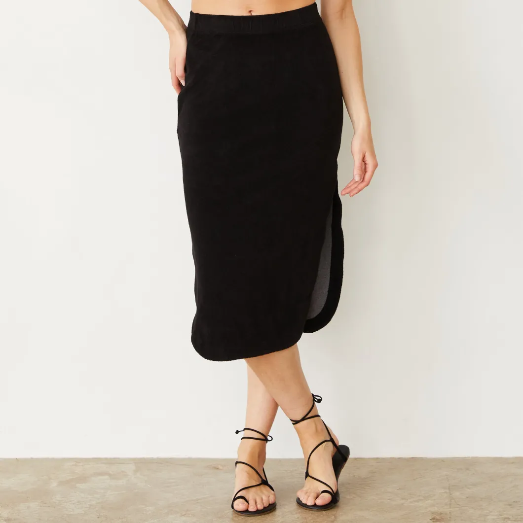 MONROW Terry Cloth Midi Skirt BLACK Online