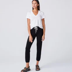 MONROW Textured Tri Blend Fitted V Neck Tee - Color WHITE Hot