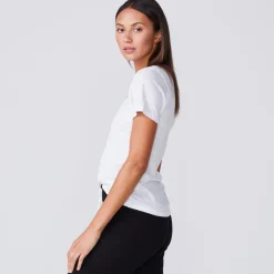 MONROW Textured Tri Blend Fitted V Neck Tee - Color WHITE Hot