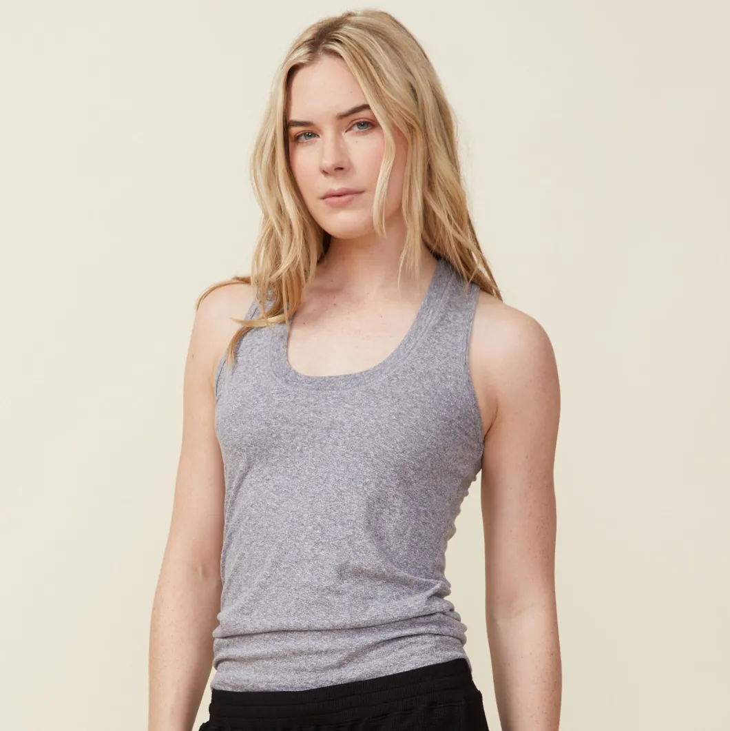 MONROW Textured Tri Blend Narrow Tank - Color GRANITE Flash Sale