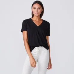 MONROW Textured Tri Blend Relaxed V Neck Tee - Color BLACK New