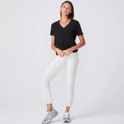 MONROW Textured Tri Blend Relaxed V Neck Tee - Color BLACK New