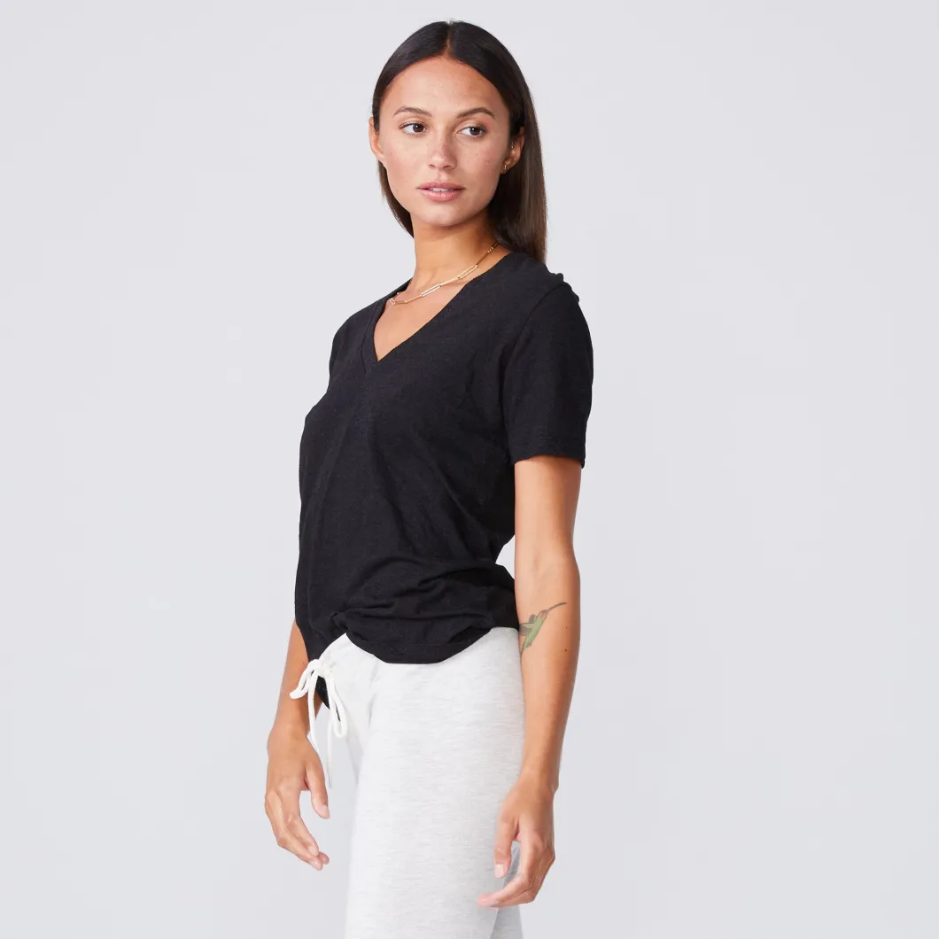 MONROW Textured Tri Blend Relaxed V Neck Tee - Color BLACK New