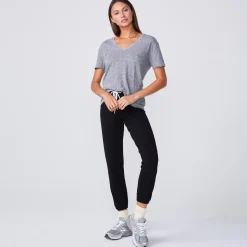 MONROW Textured Tri Blend Relaxed V Neck Tee - GRANITE New