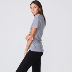 MONROW Textured Tri Blend Relaxed V Neck Tee - GRANITE New