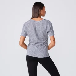 MONROW Textured Tri Blend Relaxed V Neck Tee - GRANITE New