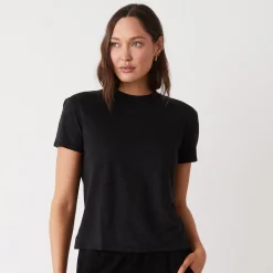 MONROW Textured Tri-Blend Basic Crew Neck Tee BLACK Fashion