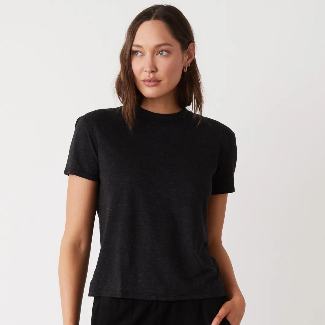 MONROW Textured Tri-Blend Basic Crew Neck Tee BLACK Fashion
