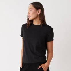 MONROW Textured Tri-Blend Basic Crew Neck Tee BLACK Fashion
