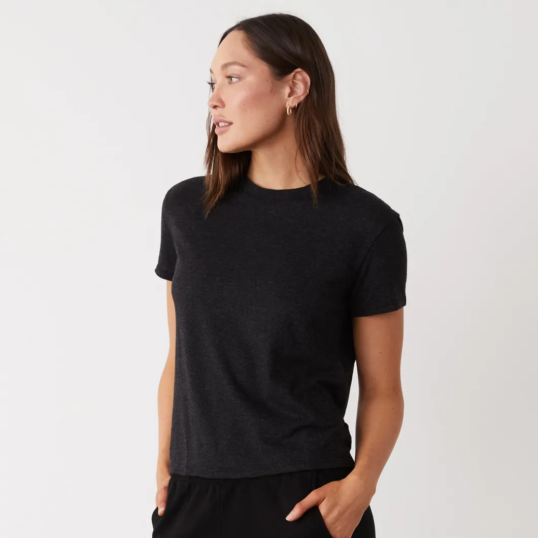 MONROW Textured Tri-Blend Basic Crew Neck Tee BLACK Fashion