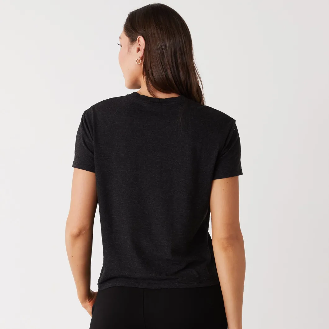 MONROW Textured Tri-Blend Basic Crew Neck Tee BLACK Fashion