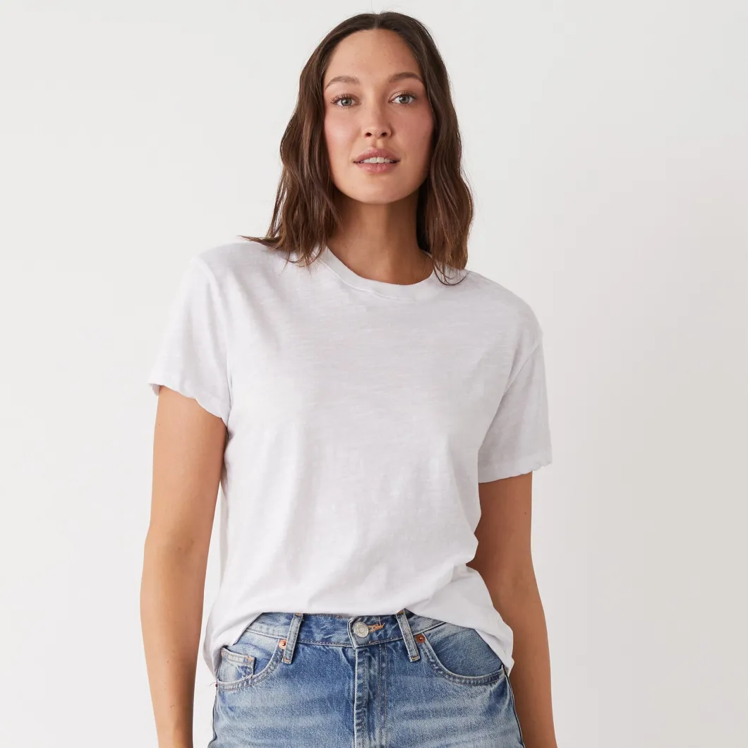MONROW Textured Tri-Blend Basic Crew Neck Tee WHITE Discount
