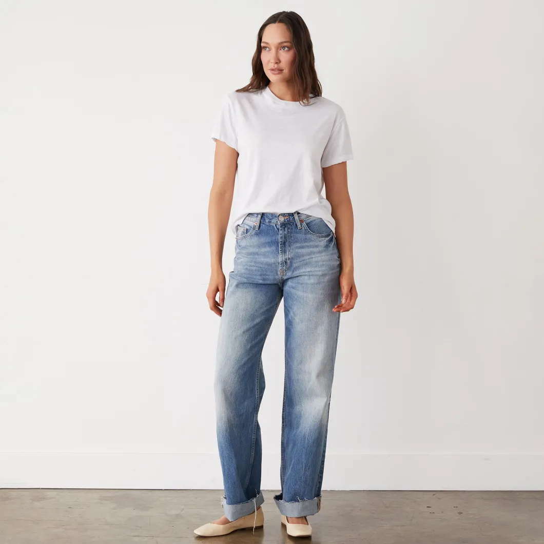 MONROW Textured Tri-Blend Basic Crew Neck Tee WHITE Discount