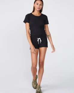 MONROW Textured Tri-Blend Fitted Crew Neck Tee BLACK Clearance