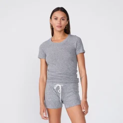 MONROW Textured Tri-Blend Fitted Crew Neck Tee GRANITE Discount