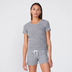 MONROW Textured Tri-Blend Fitted Crew Neck Tee GRANITE Discount