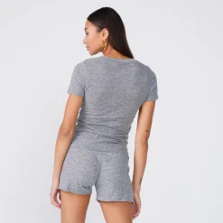 MONROW Textured Tri-Blend Fitted Crew Neck Tee GRANITE Discount