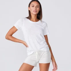 MONROW Textured Tri-Blend Fitted Crew Neck Tee WHITE Hot