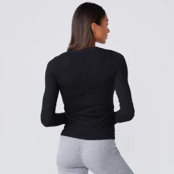 MONROW Textured Tri-Blend Fitted Long Sleeve Crew BLACK Flash Sale