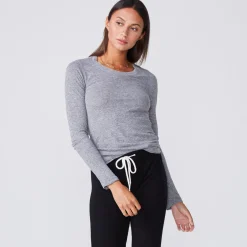 MONROW Textured Tri-Blend Fitted Long Sleeve Crew GRANITE Best Sale