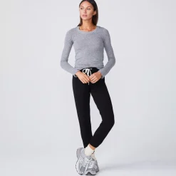 MONROW Textured Tri-Blend Fitted Long Sleeve Crew GRANITE Best Sale