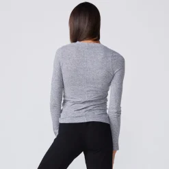 MONROW Textured Tri-Blend Fitted Long Sleeve Crew GRANITE Best Sale