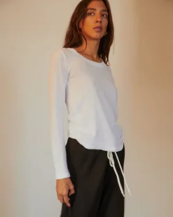 MONROW Textured Tri-Blend Fitted Long Sleeve Crew WHITE Best Sale