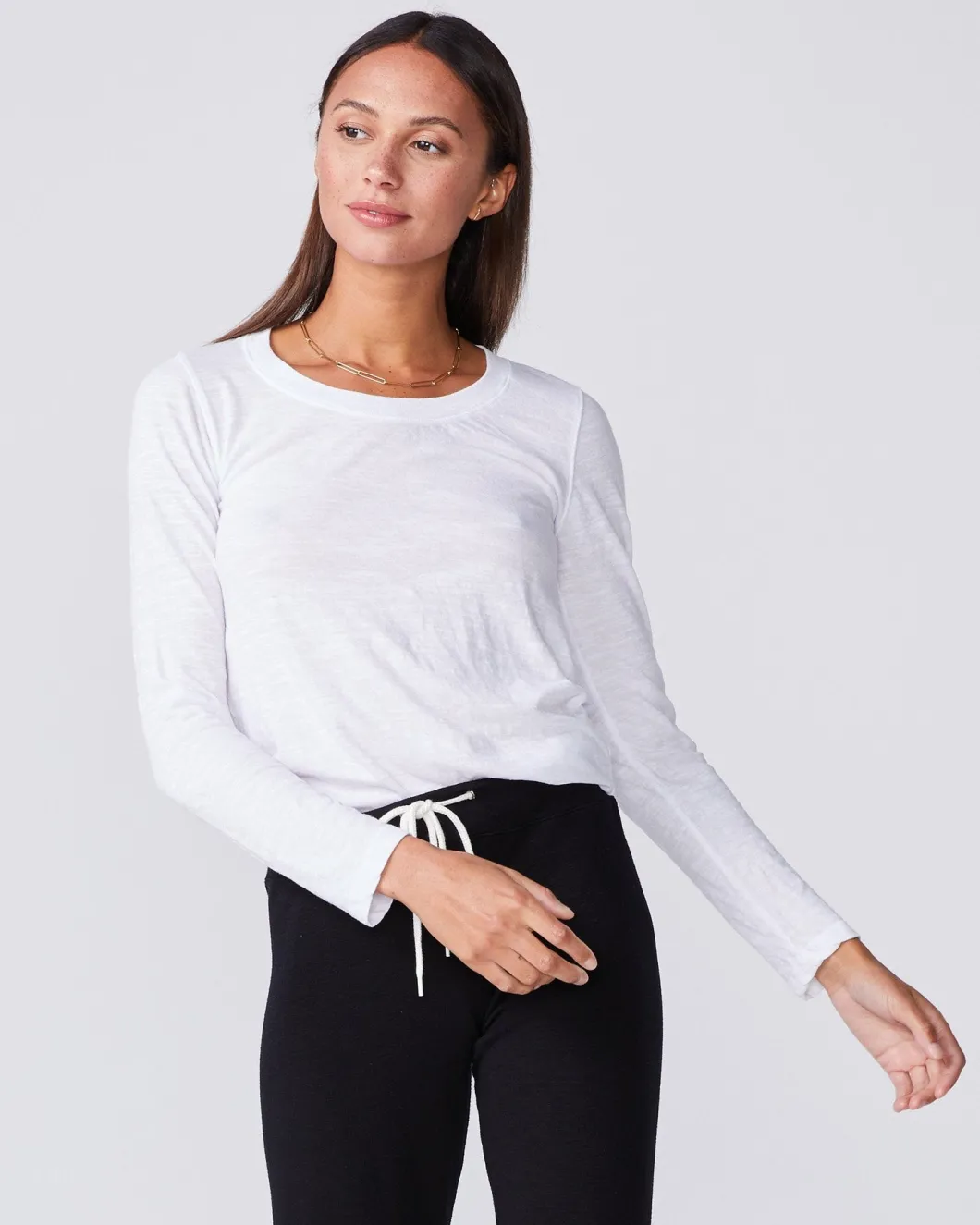 MONROW Textured Tri-Blend Fitted Long Sleeve Crew WHITE Best Sale