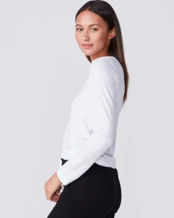 MONROW Textured Tri-Blend Fitted Long Sleeve Crew WHITE Best Sale