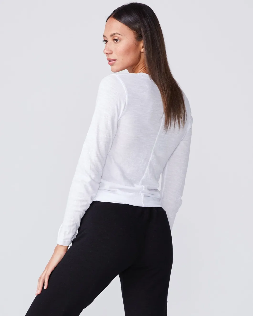 MONROW Textured Tri-Blend Fitted Long Sleeve Crew WHITE Best Sale